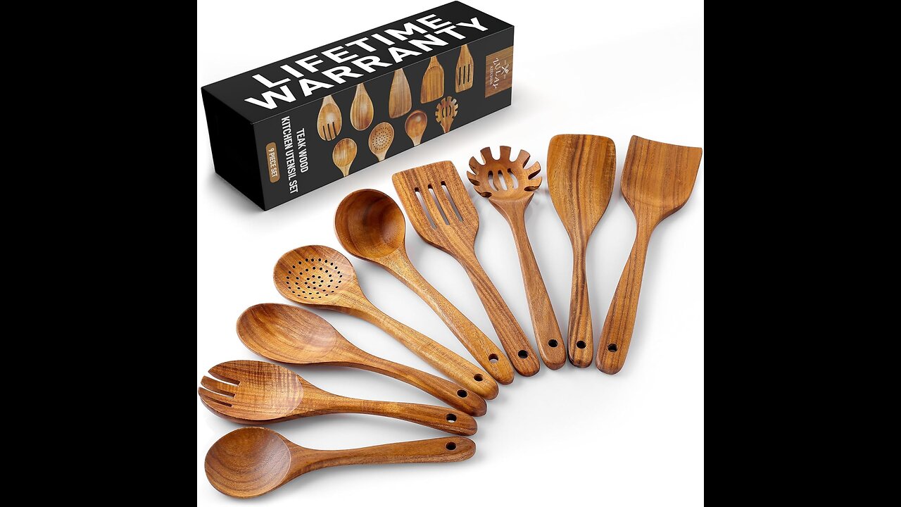 Kitchen 9-Piece Teak Wooden Utensils for Cooking