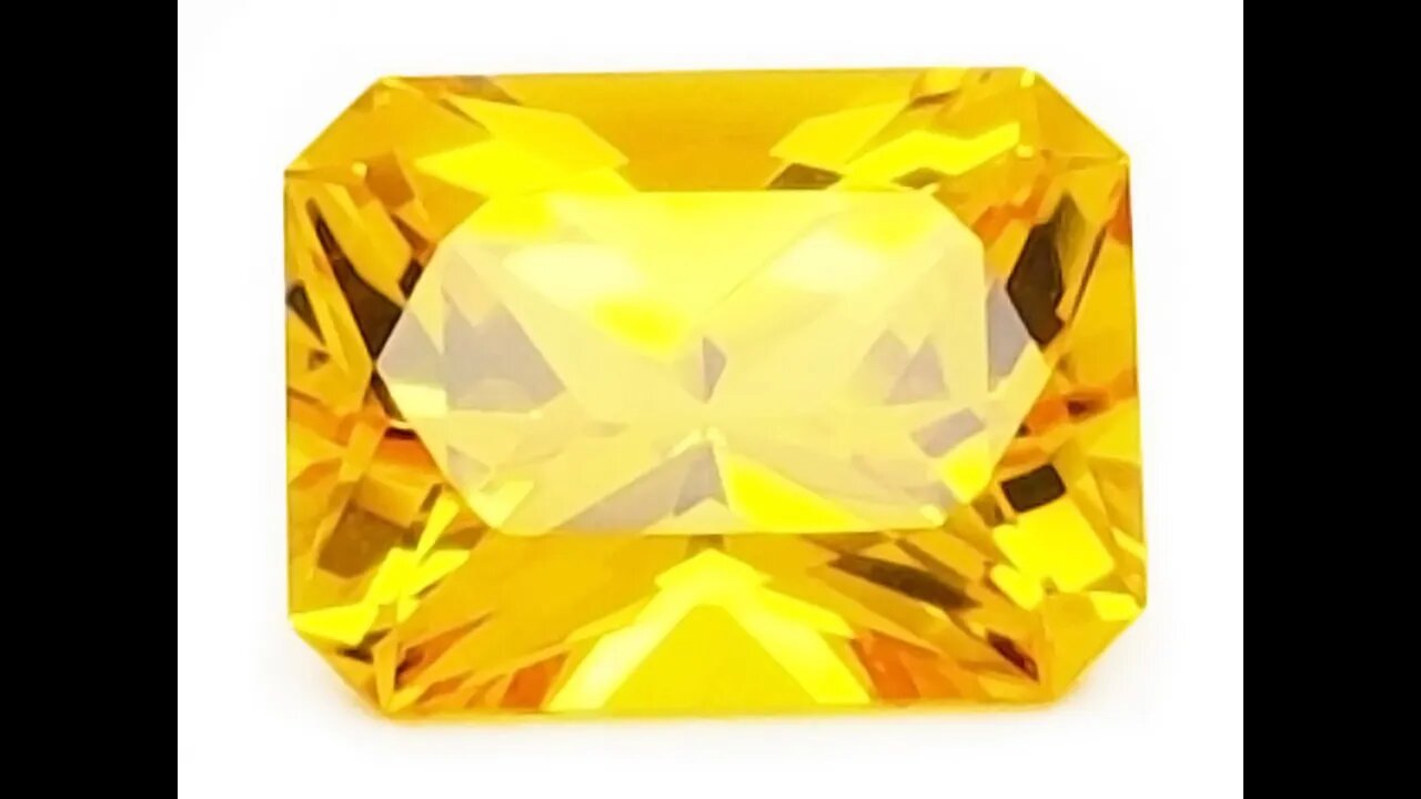 Chatham Radiant Cut Yellow Sapphire: Lab-grown radiant yellow sapphire, medium tone