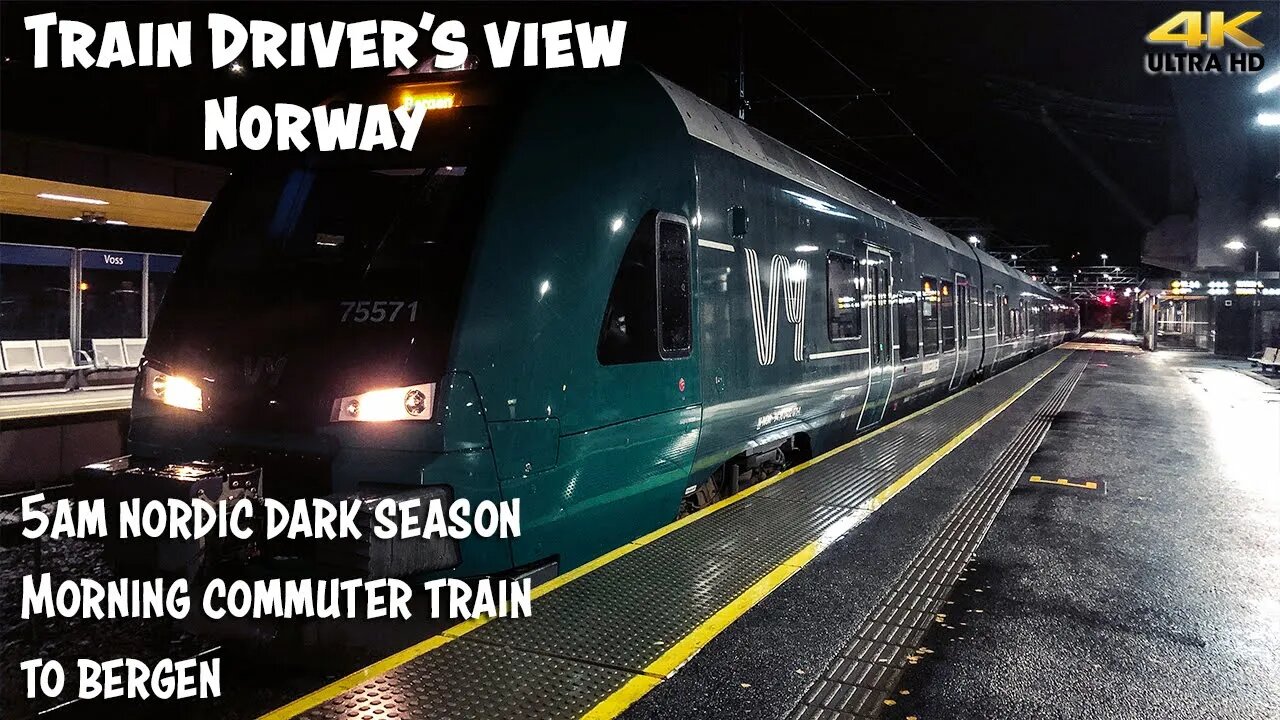 4K CABVIEW: 5am nordic dark season commuter train to Bergen