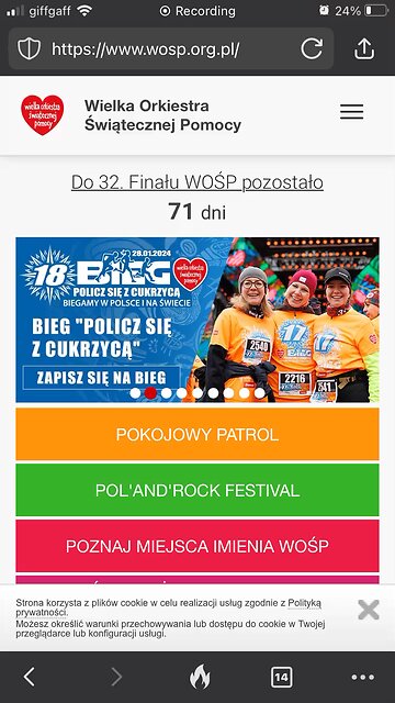 In polish 🇵🇱; "charity : Big Orchestra of Christmas Help for children in hospitals" J. Owsiak