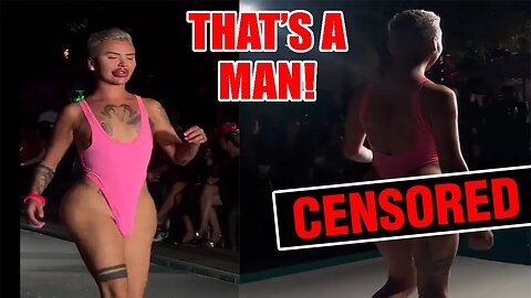 Man with FAKE lips and FAKE butt models women's swimsuit at Miami Swim Week! This needs to STOP!