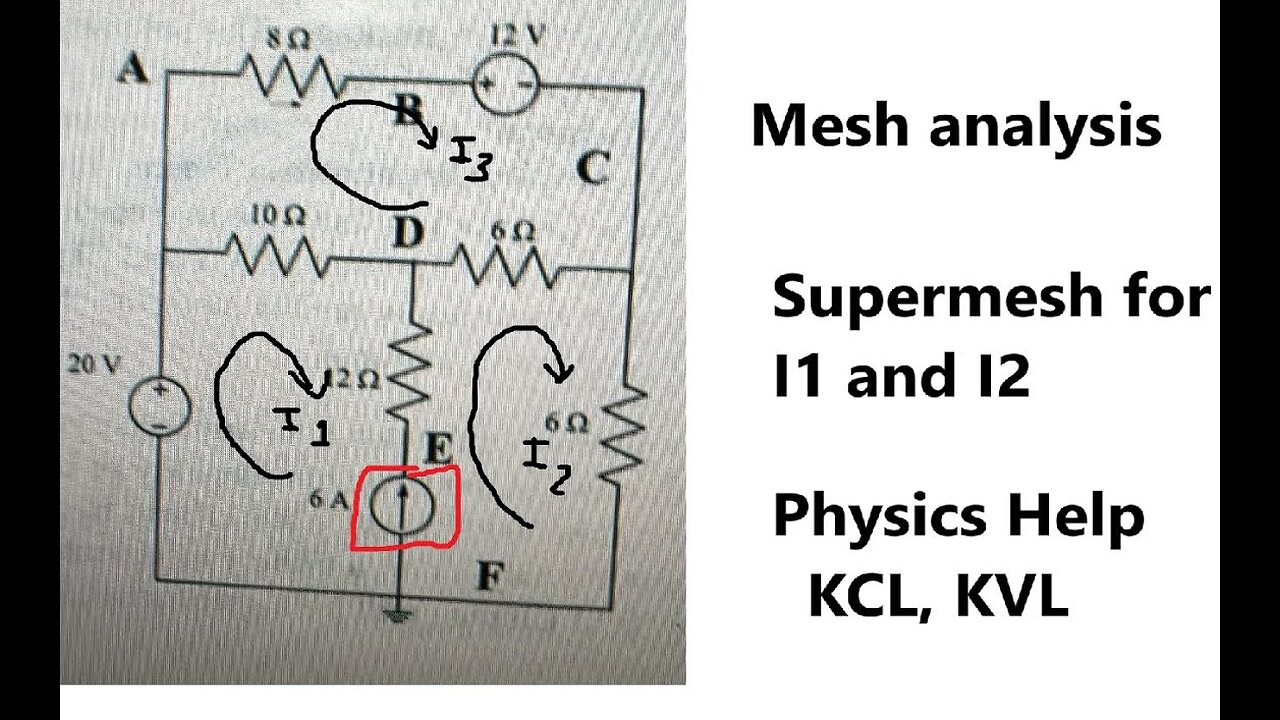 Physics Help: Supermesh Analysis for Current source with Resistor and Mesh - Find KCL, KVL, Voltage