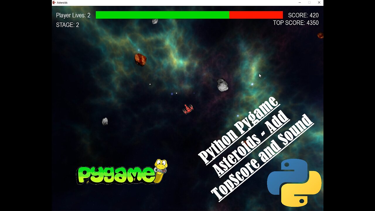 Asteroids - 11 - Adding Top Score Files and Sound | Python | Pygame | Walkthrough | Coding