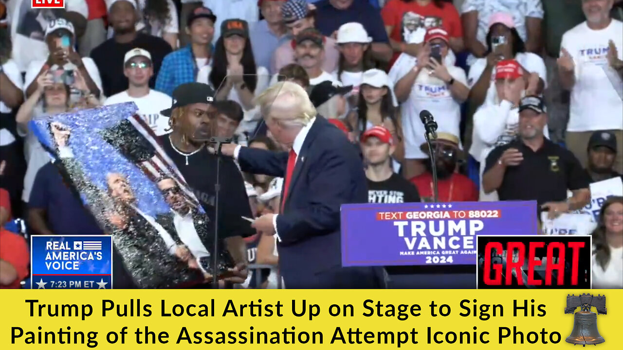 Trump Pulls Local Artist Up on Stage to Sign His Painting of the Assassination Attempt Iconic Photo