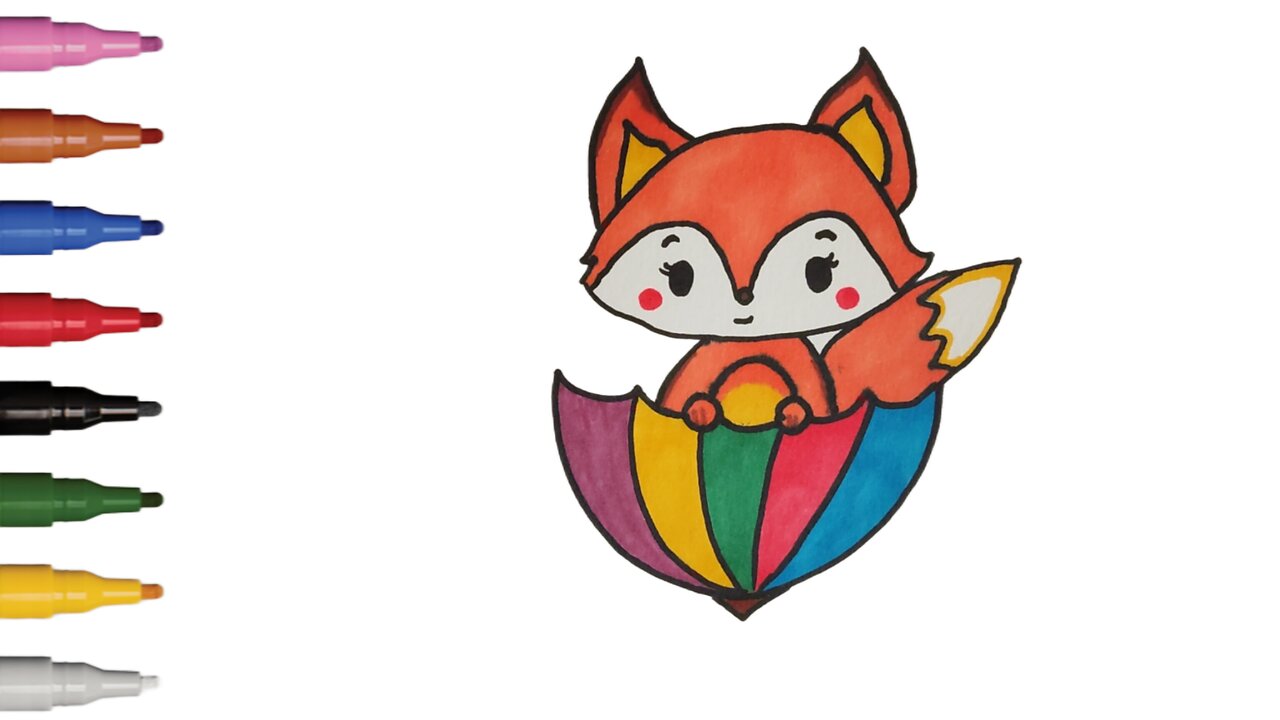 How to Draw and Color a Fox 🦊 and Umbrella ☂️ | Fun Drawing Tutorial for Kids ✏️🎨