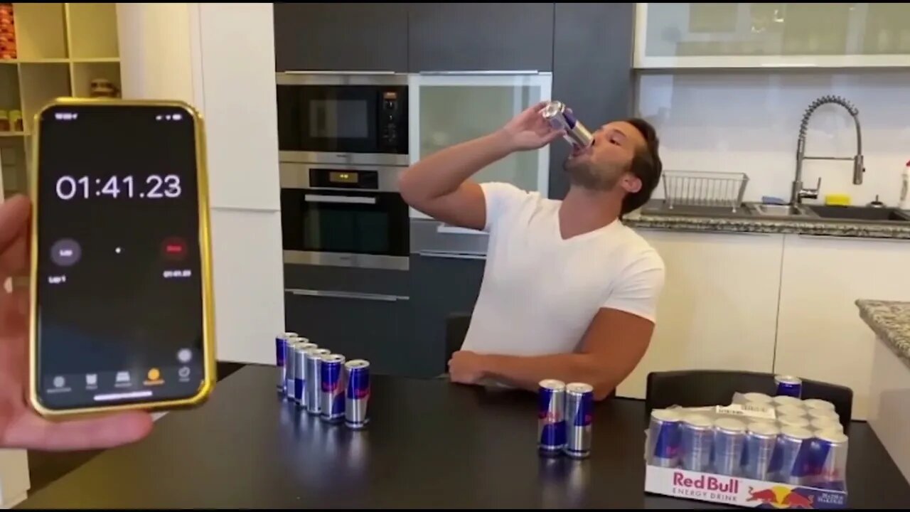 Let's see Tristian Tate breaking the world record by drinking Red Bull