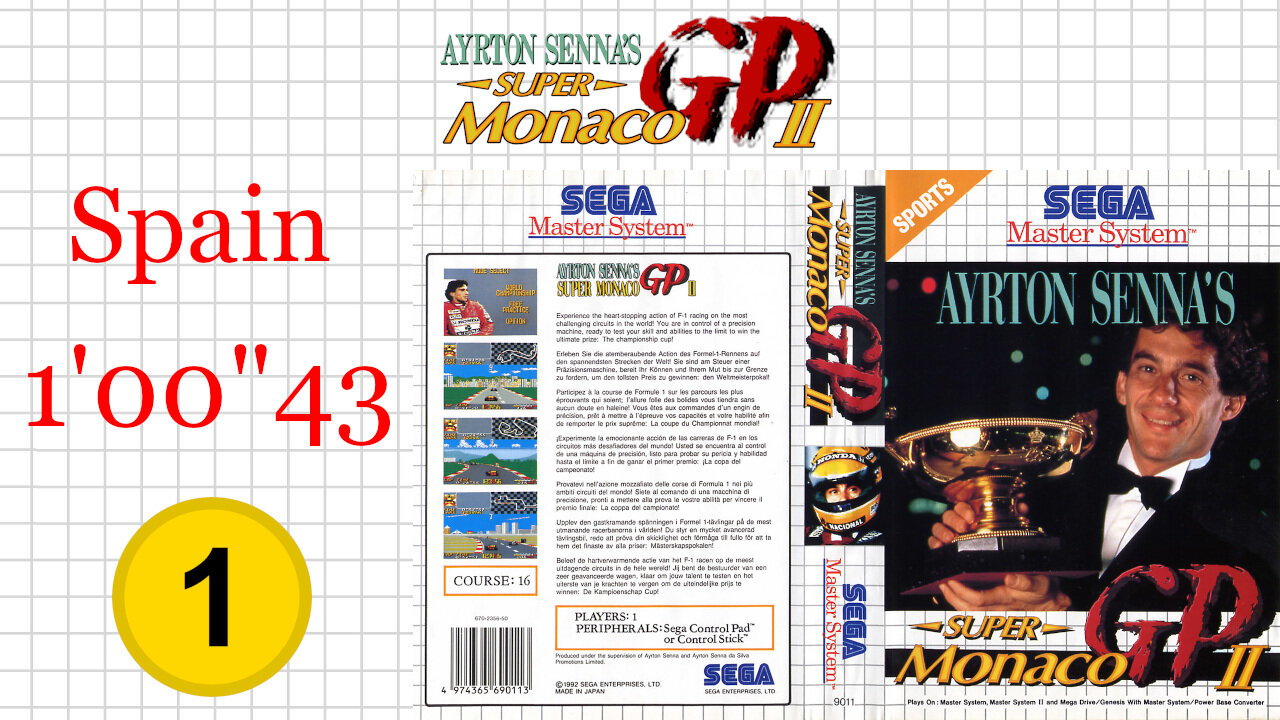 Ayrton Senna's Super Monaco GP II [SMS] Spain [1'00"43] WR🥇 | SEGA Master System Marceau