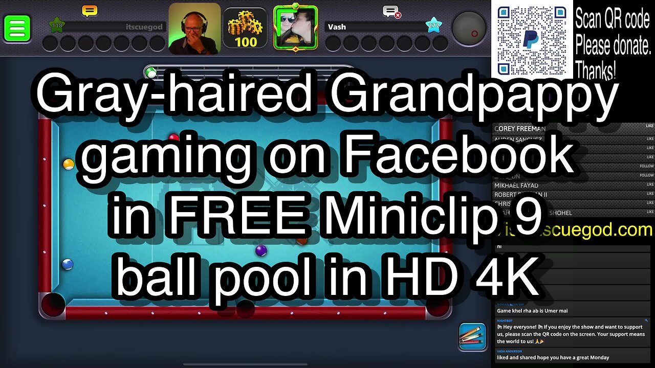 Gray-haired Grandpappy gaming on Facebook in FREE Miniclip 9 ball pool in HD 4K 🎱🎱🎱 8 Ball Pool 🎱🎱🎱