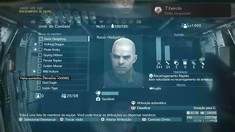 Exército - Aumente todas as Equipes/Unidades para o nível 50 - METAL GEAR SOLID V