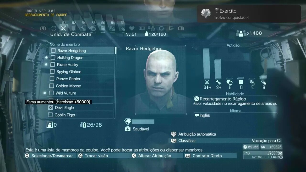 Exército - Aumente todas as Equipes/Unidades para o nível 50 - METAL GEAR SOLID V