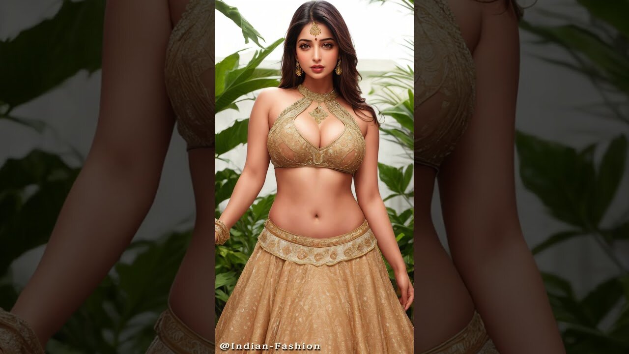 [4K] AI ART Indian Lookbook Gold Lehenga Dress Fashion Girls Video［Model Aayushi］