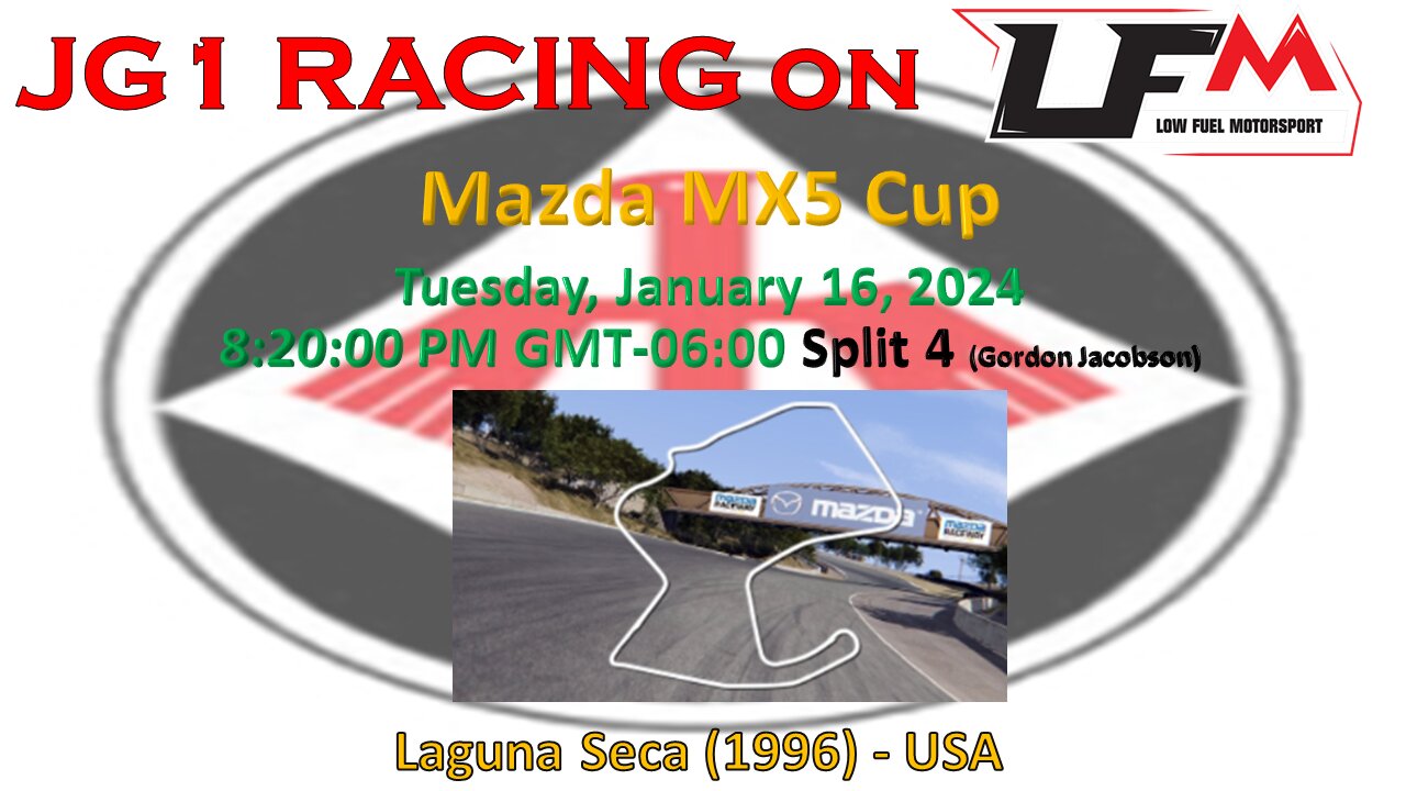 JG1 RACING on LFM - Mazda MX5 Cup- Laguna Seca (1996) - USA - Split 4