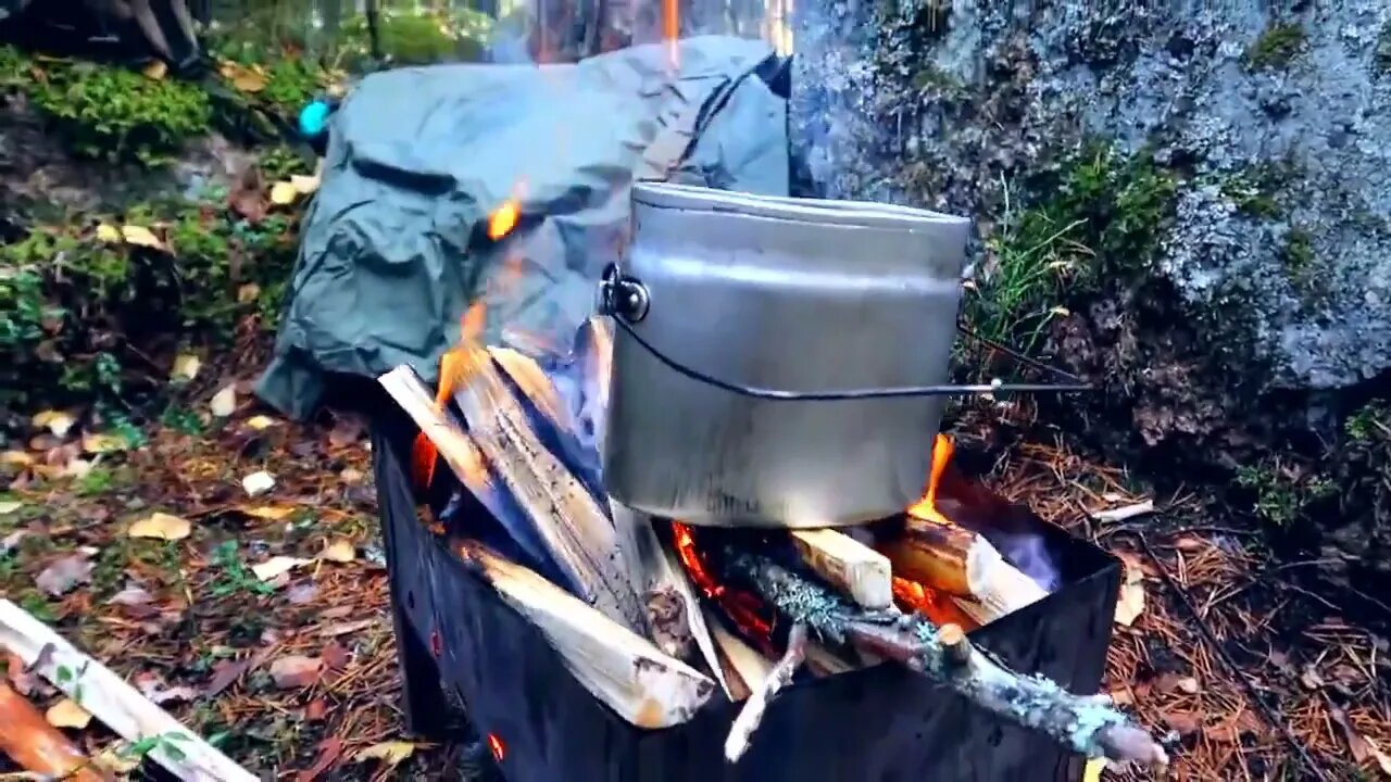 Hiking in the forest, jungle camping, meat on fire * 20