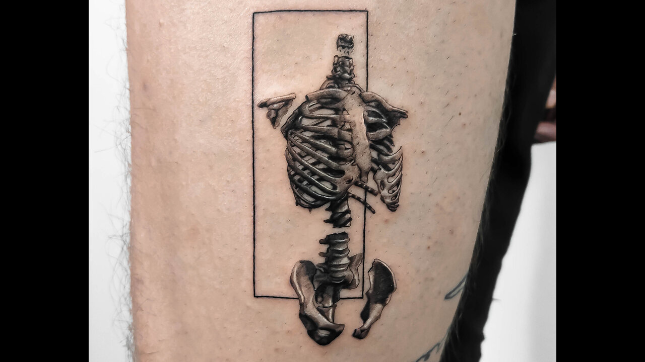 Hyper realistic skeleton tattoo