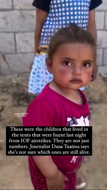 children who were living in the tents before Israeli airstrikes burned them to the ground in Rafah