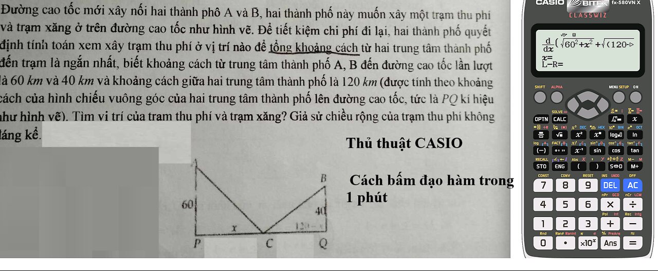 Thủ thuật CASIO: Đường cao tốc mới xây nối hai thành phố A và B, hai thành phố