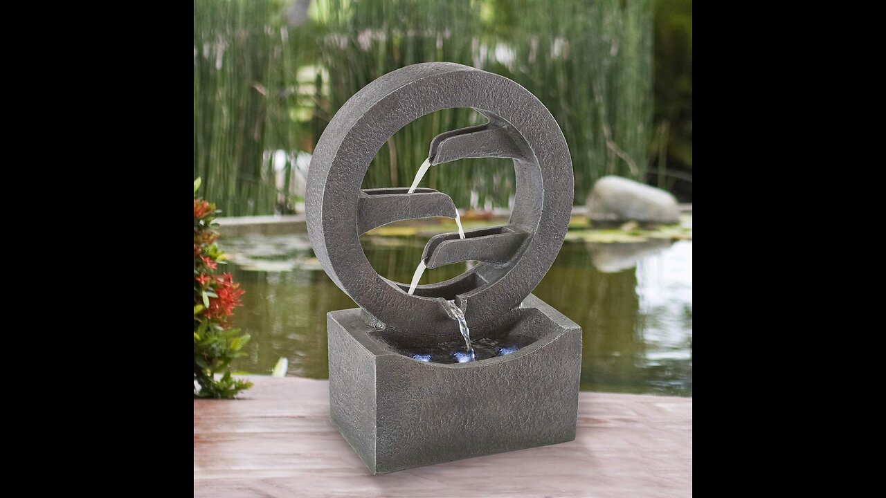 Pure Garden 18.5" LED Cascade Fountain - 4-Tier Polyresin Waterfall for Outdoor Zen Decor