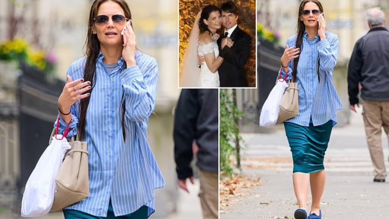 Katie Holmes Spotted with Wet Hair & Bold Outfit After Anniversary with Tom Cruise