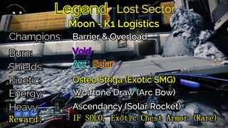 Destiny 2 Legend Lost Sector: Moon - K1 Logistics 5-17-22