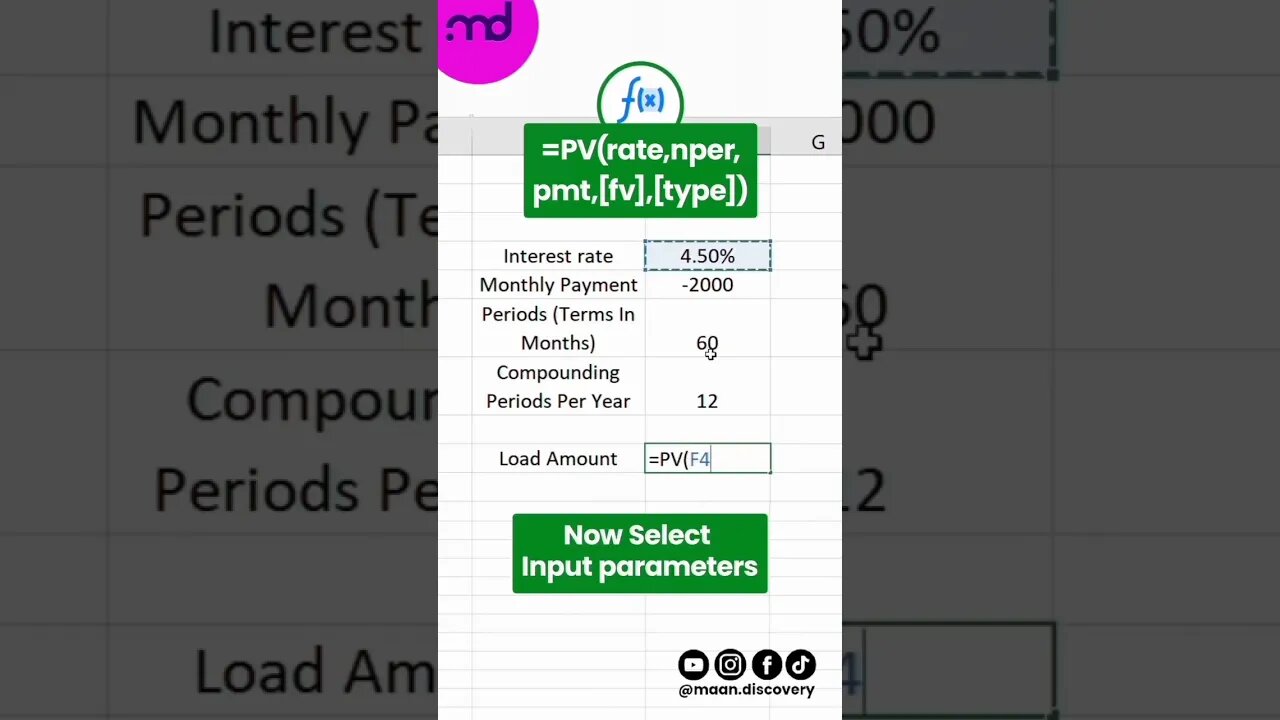 How to calculate present value in Excel #shorts