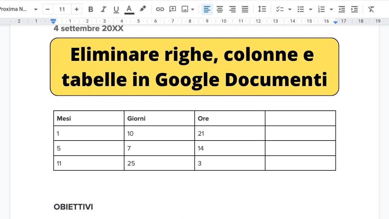 Eliminare colonne, righe e tabelle su Google Docs