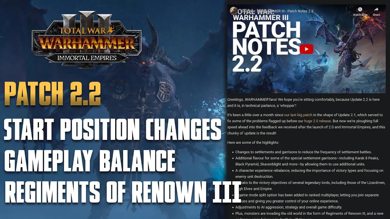 Patch 2.2 is Here! Start Position Changes, Regiments of Renown III & More!