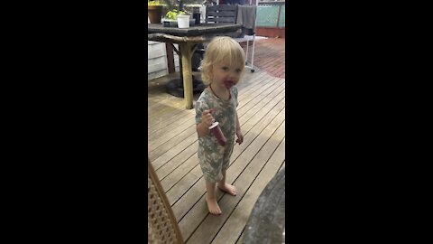 Alena enjoying healthy home made popsicle!