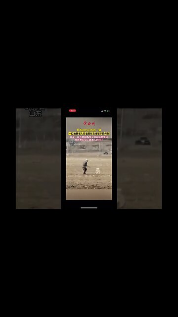 One-legged Elderly Chinese Man on Crutches Labors Hard in the Field.