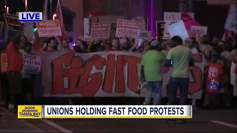 Protests underway in Ybor City for $15 an hour wages