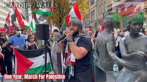 One Year, March For Palestine, Churchill Way, Cardiff South Wales - 2