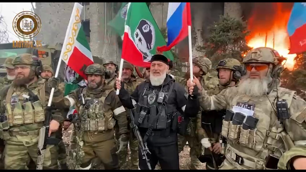 Chechen forces celebrate the taking of Mariupol
