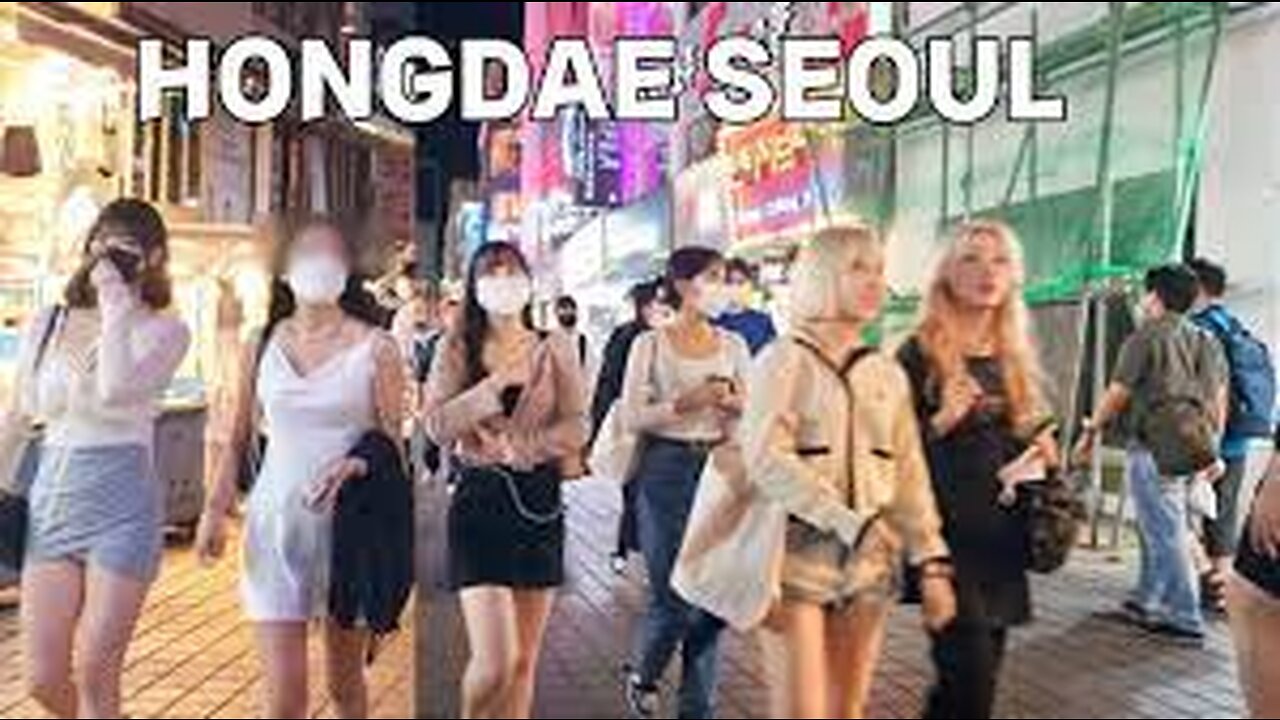 Korea Live Tour | Seoul Hongdae Shopping Food Street Walking Tour | Live Korean food walk