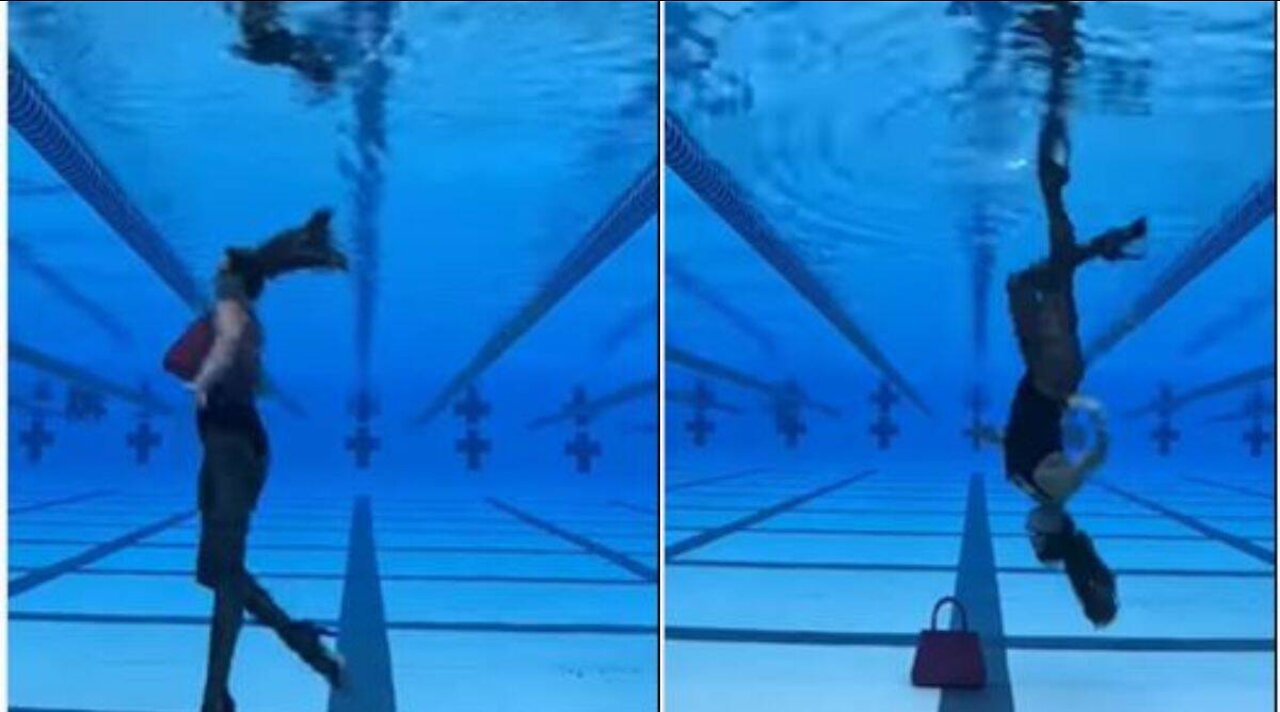 Woman’s upside-down catwalk in swimming pool wins internet