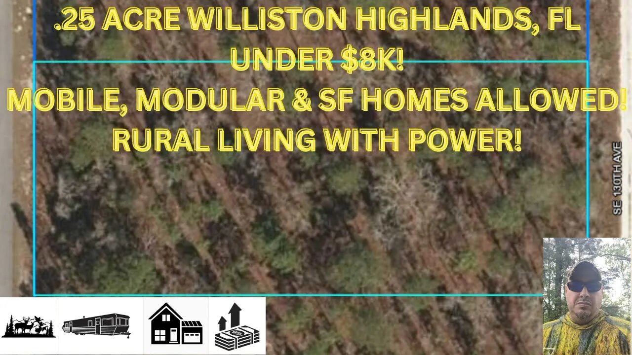 .25 ACRE WILLISTON HIGHLANDS, FL UNDER $8K! MOBILE, MODULAR & SF HOMES ALLOWED! RURAL COASTAL AREA!