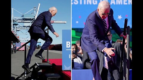 Joe Biden trips up stairs on his way to speak about Bidenomics, Climate Change, random things