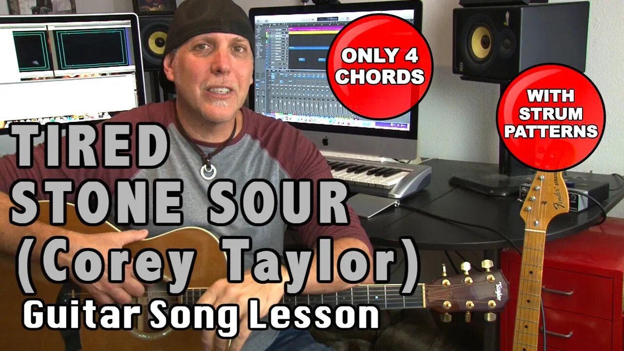 EZ Acoustic Guitar song lesson Tired by Stone Sour Corey Taylor only 4 chords