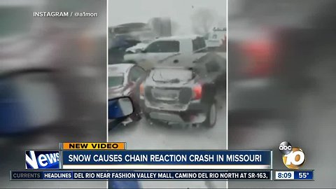 Snow causes chain reaction crash in Missouri