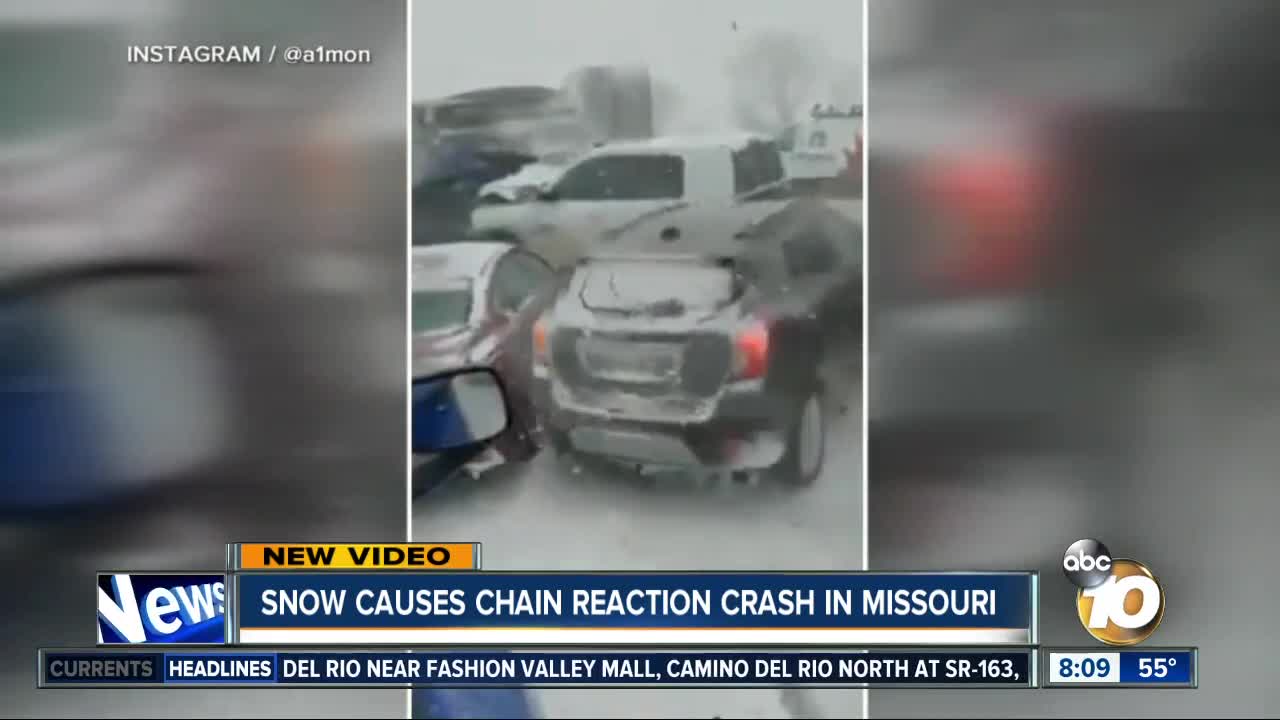 Snow causes chain reaction crash in Missouri