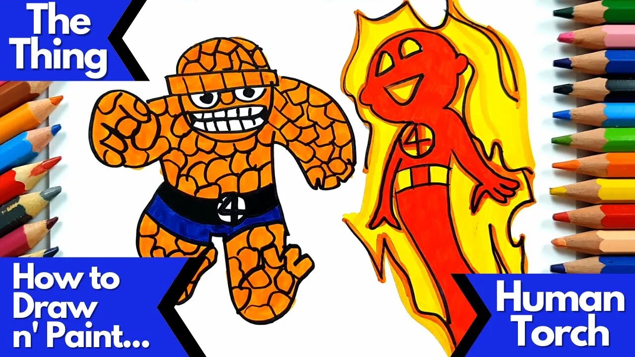 How to Draw and Paint the Thing and Human Torch from Fantastic Four in Chibi Version