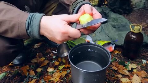 Autumn bushcraft hiking in the rainy fores...16