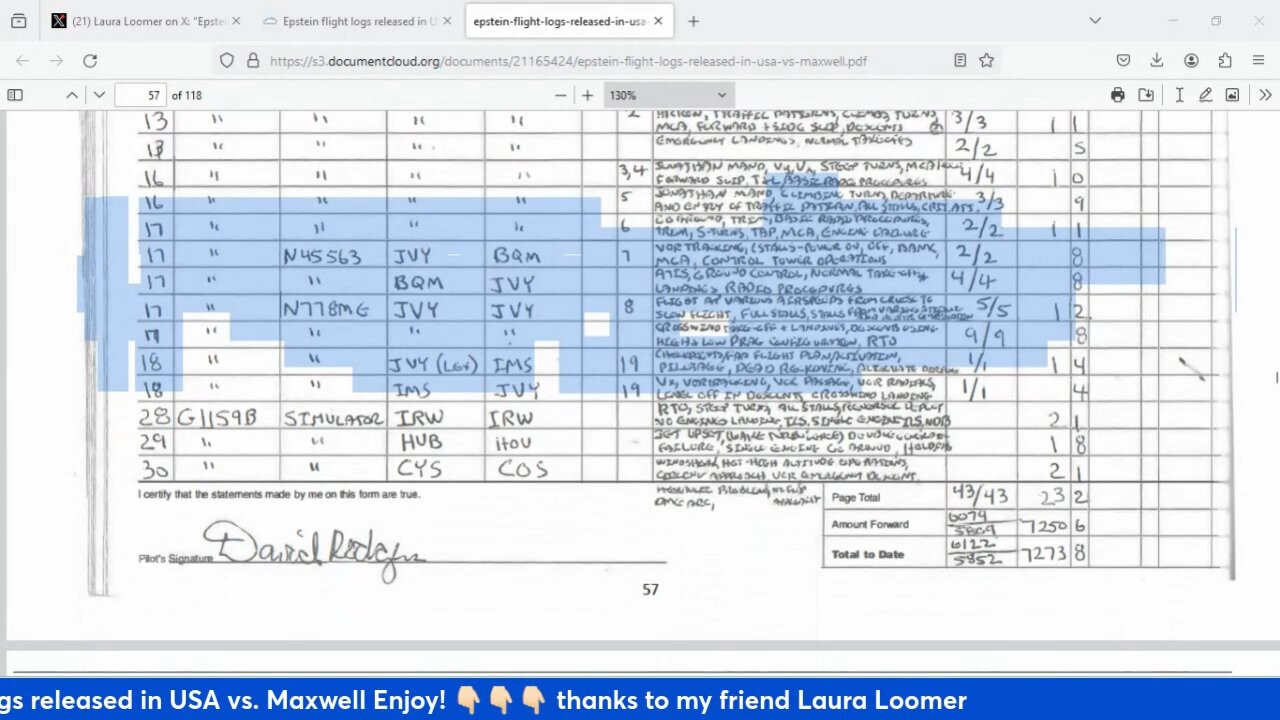 Epstein flight logs released in USA vs. Maxwell Enjoy! 👇🏻👇🏻👇🏻 thanks to my friend Laura Loom