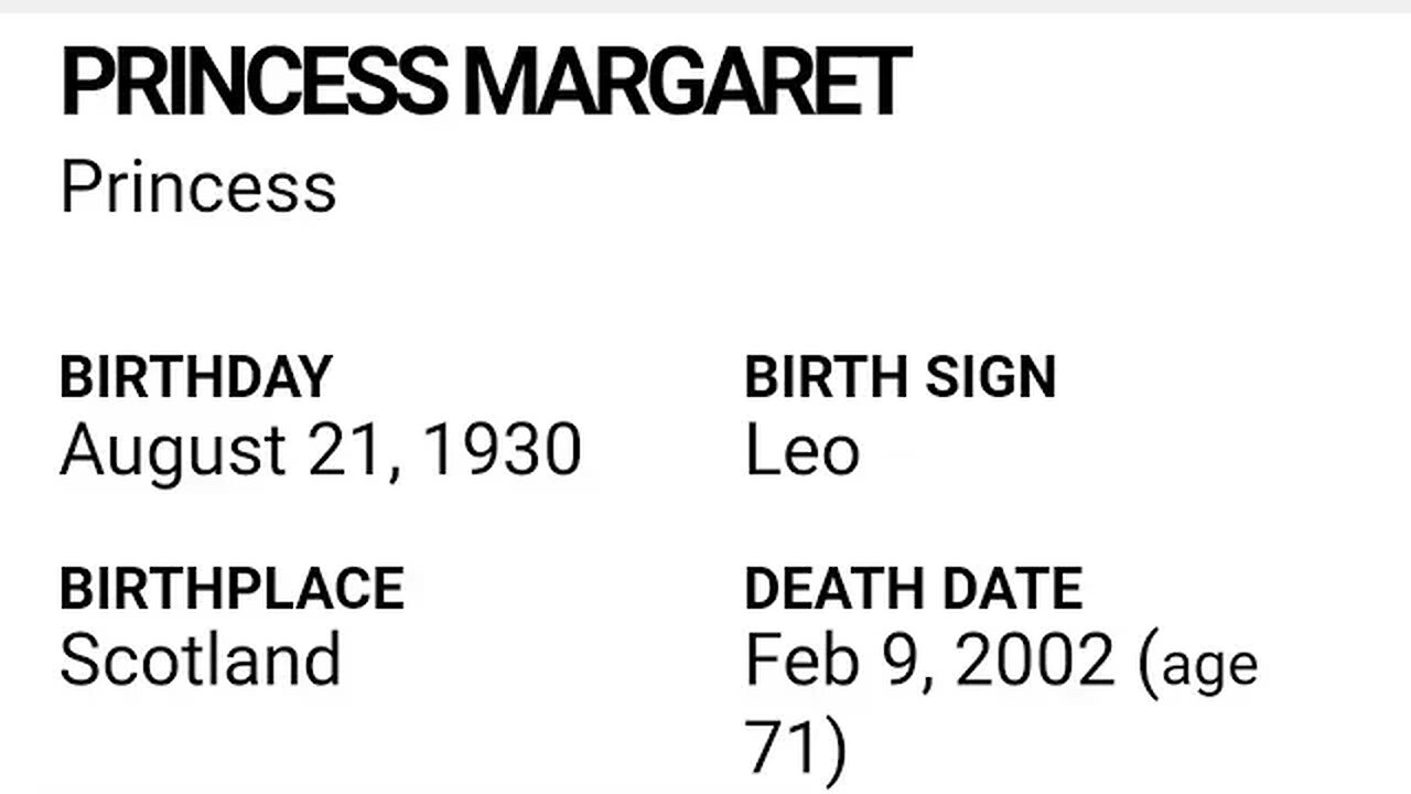 HAPPY BIRTHDAY PRINCESS MARGARET Princess Scotland 1930 - 2002