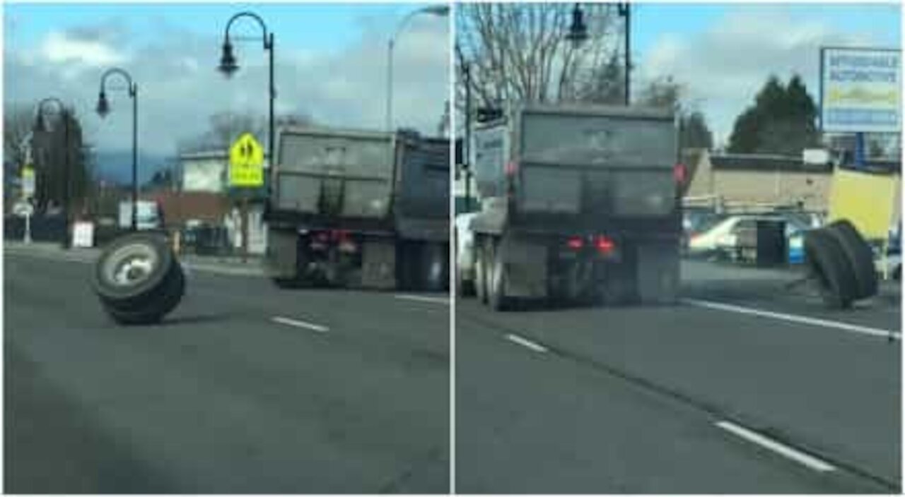 Camion perde una ruota mentre è in strada!