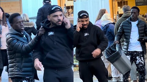 Giving this stranger a rubbish bin he went mad at me | starring inside people phone | joker pranks