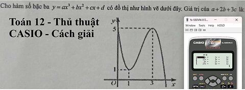 Toán 12: Cho hàm số bậc ba y=ax^3+bx^2+cx+d có đồ thị như hình vẽ dưới đây. Giá trị của a+2b+3c