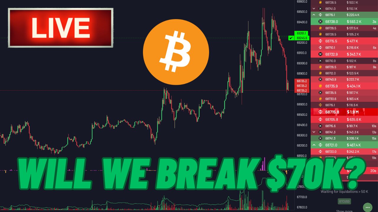 Bitcoin LIVE! Chart & Liquidation Watch. WILL WE BREAK 70K?