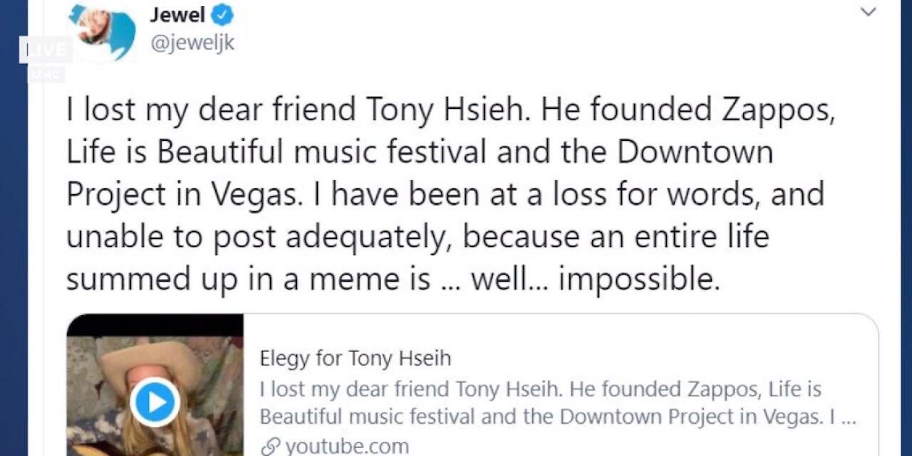 Artist Jewel 'Lost dear friend Tony Hsieh'