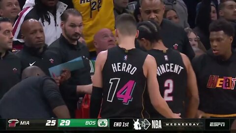 Tyler Herro cashes in the buzzer beater from deep to end Q1