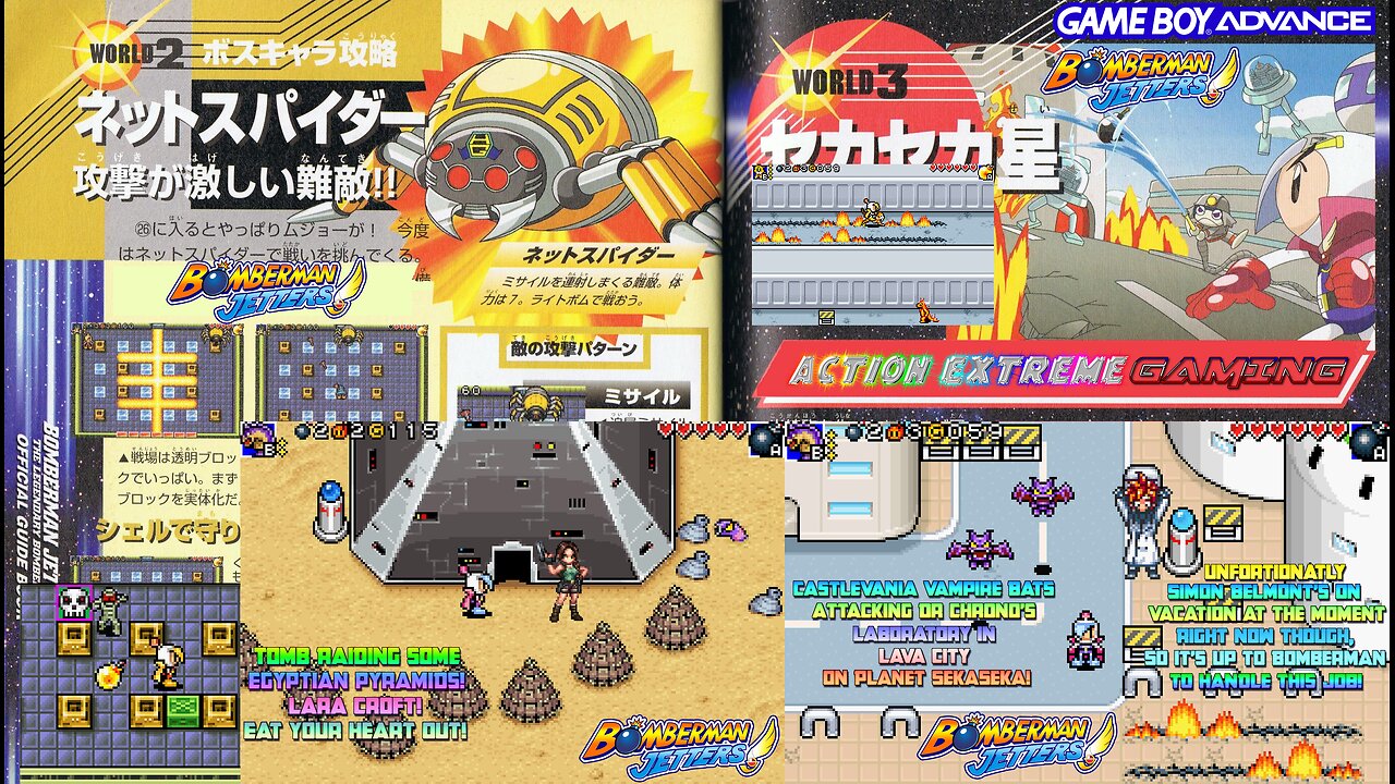 Action Extreme Gaming 2024: Bomberman Jetters: Densetsu no Bomberman (Game Boy Advance) Part 3 - Tomb Raiding Some Egyptian Pyramids + Castlevania vampire Bats Attack Dr Chrono's Laboratory in Lava City on Planet SekaSeka!