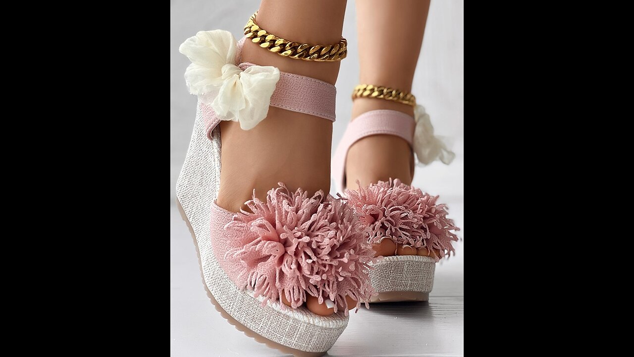 Floral Pattern Bowknot Decor Platform Wedge Sandals